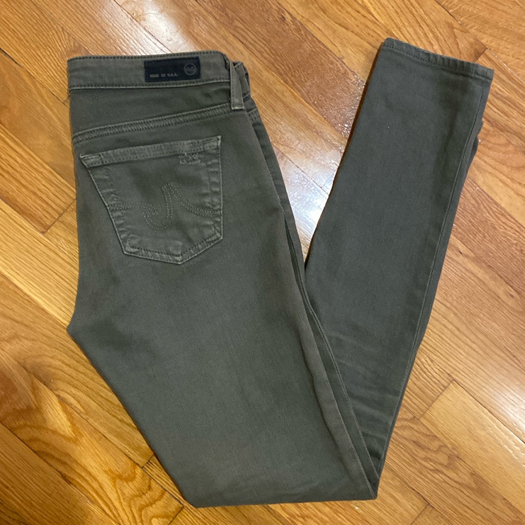Ag Skinny Distressed Olive Green Jeans 25r